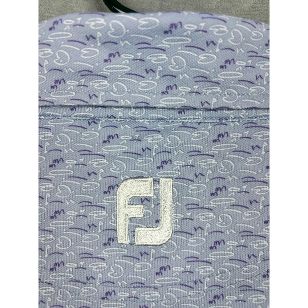 FootJoy Mens Lisle Golf Polo Shirt Purple Abstract Lily Pad Longleaf Logo Large